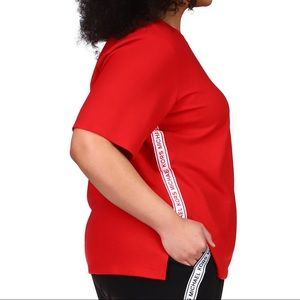 Michael Kors red tape logo side crew tee